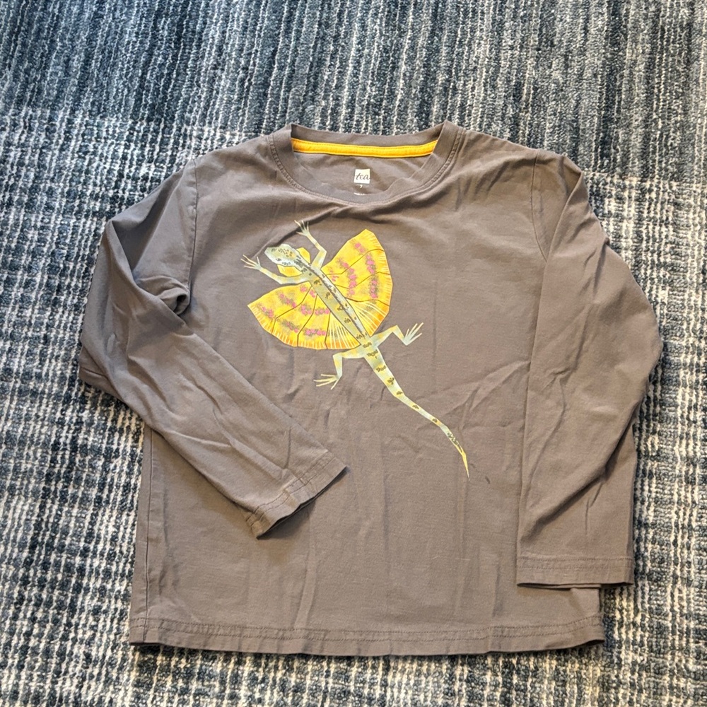 Tea collection Kids Long Sleeve Lizard Graphic Tee - Gray & Yellow size 7